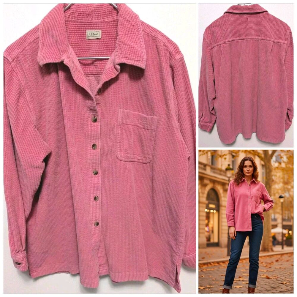 LL Bean XL Shirt/Shacket Wide Wale Courdory Comfort Fit Coral 50" Chest